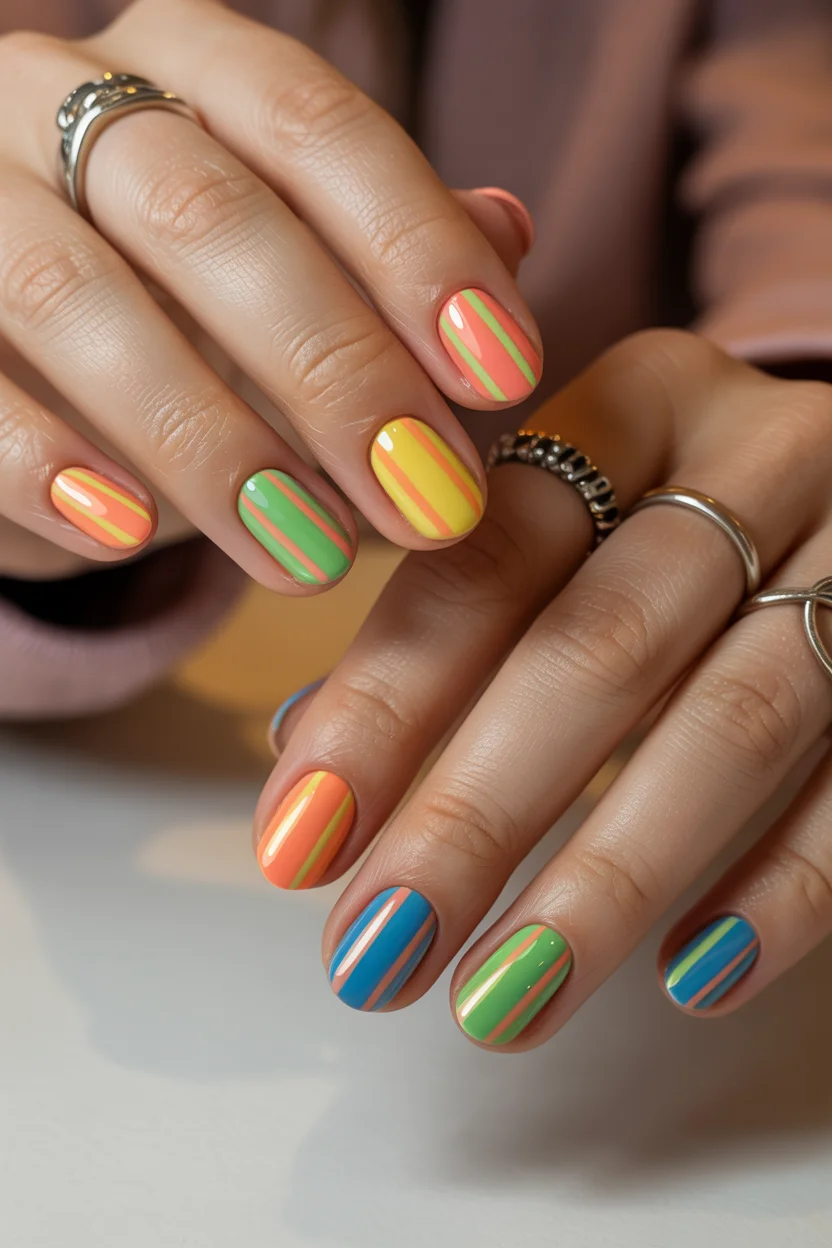 funky summer nails 2026 Retro Candy Stripes With a Playful Twist