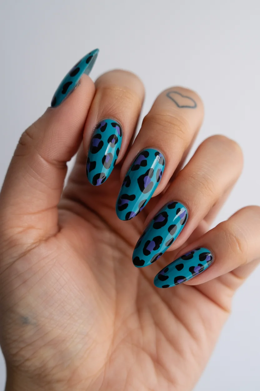 funky summer nails 2026 Turquoise Leopard Print With a Wild Side