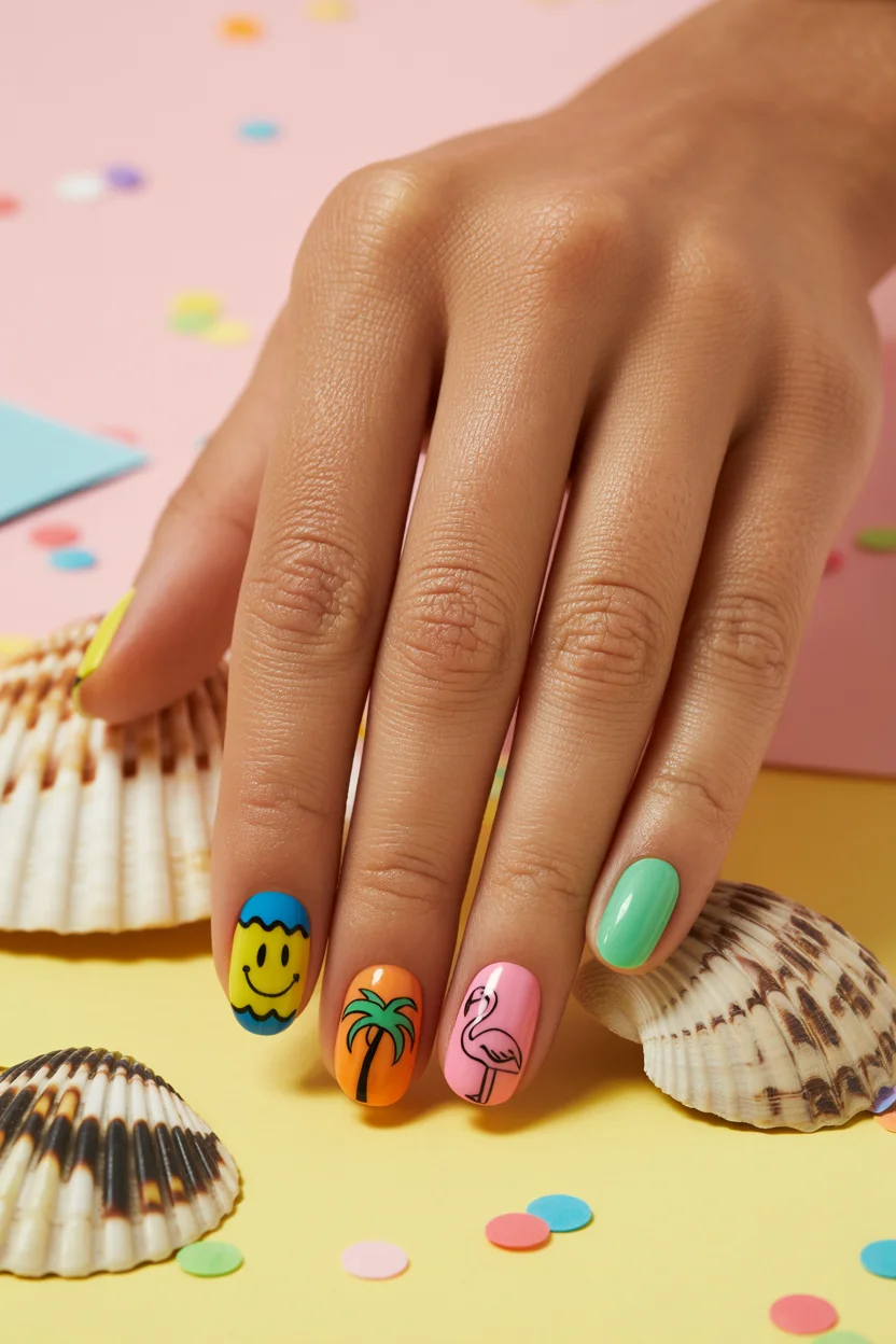 funky summer nails 2026 Tropical Pop Art Nails for Vacation Energy