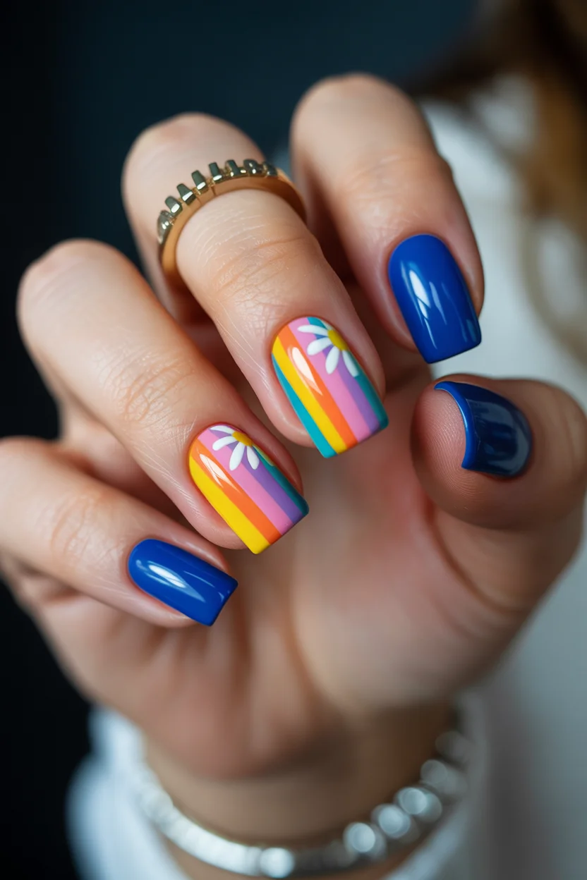 funky summer nails 2026 Rainbow Daisy Nails That Capture the Spirit of Summer