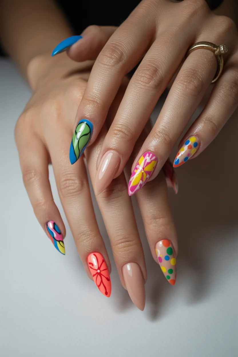funky summer nails 2026 Mixed Pop-Art Nail Designs for Maximum Personality