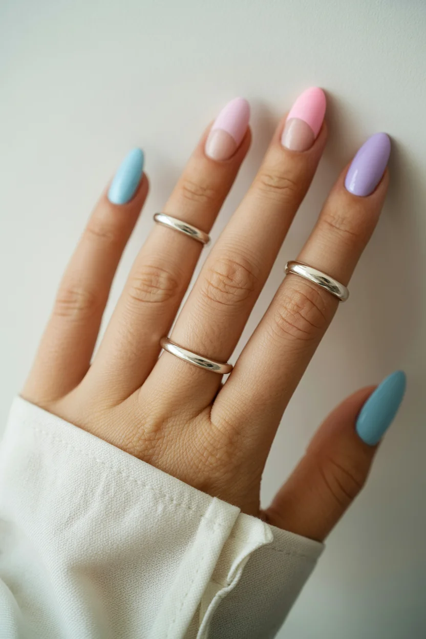 light summer nails 2026 Cotton Candy Pastels with a Modern Color-Block Twist