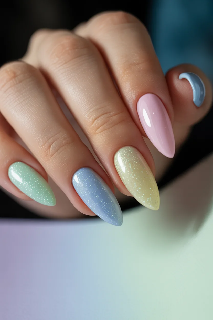 light summer nails 2026 Sugar-Dusted Pastels with Delicate Sparkle