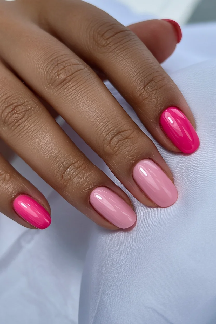 light summer nails 2026 Hot Pink and Blush Contrast for a Playful Summer Refresh
