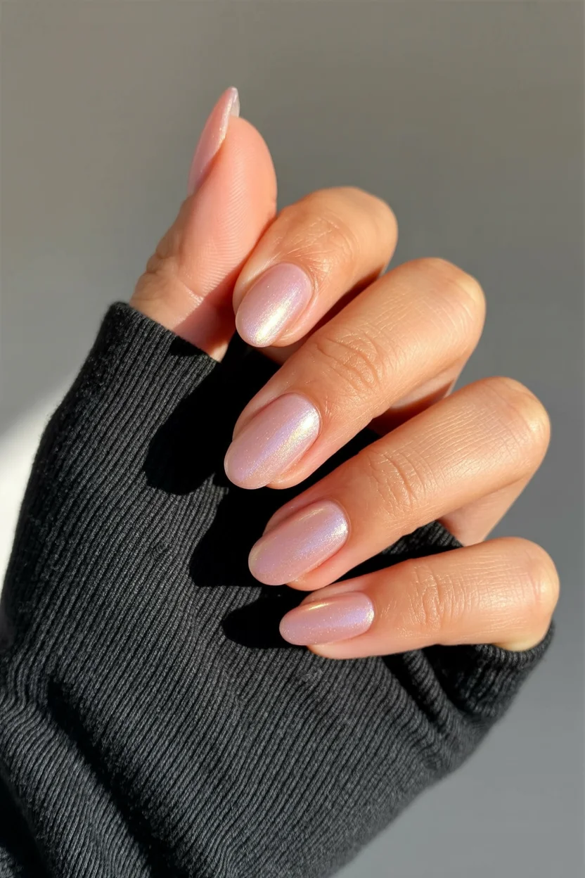 light summer nails 2026 Soft Pearl Glow Nails That Catch the Sunlight