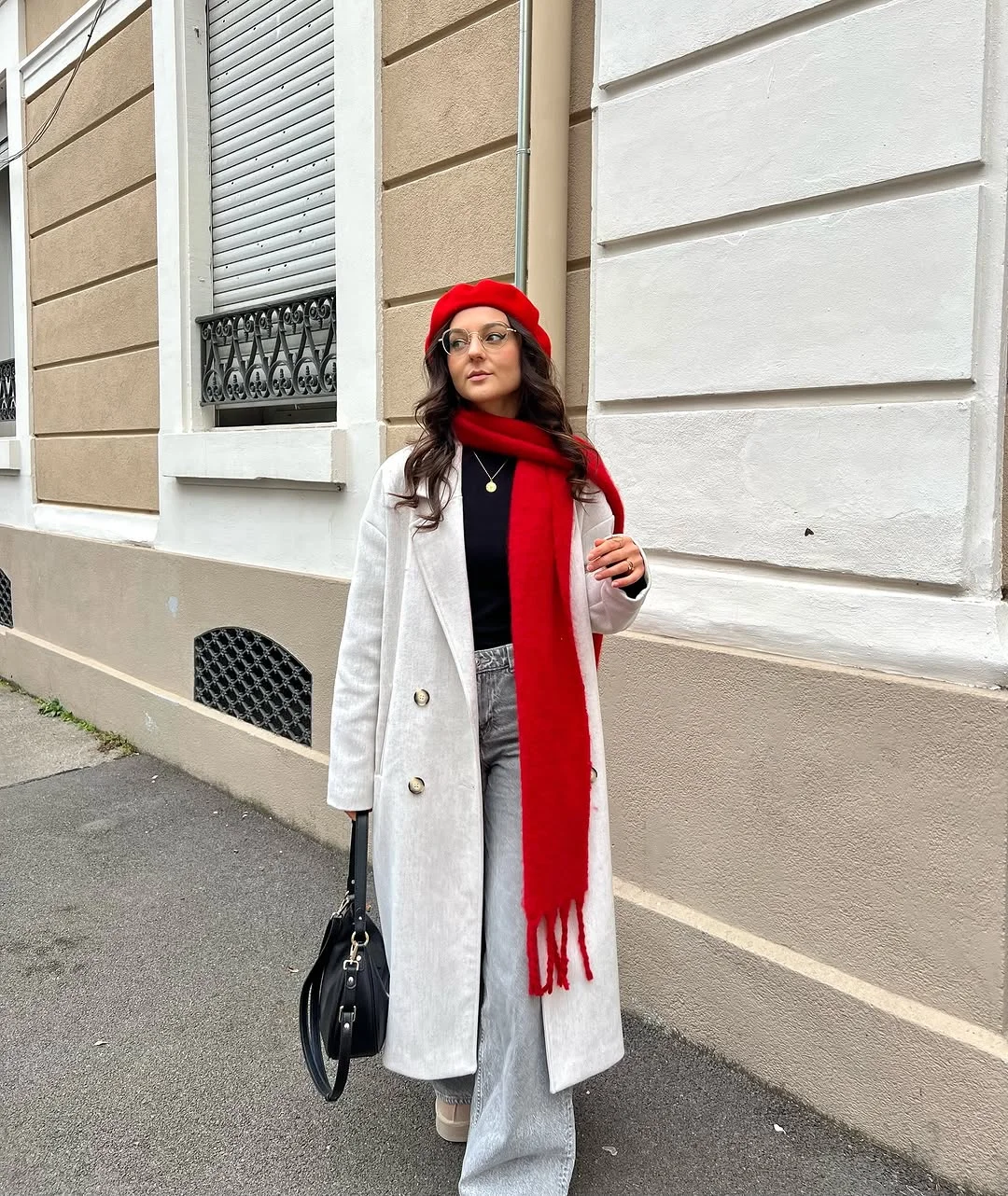 simple fall outfits 2026 A Bold Red Scarf That Instantly Brightens Neutral Layers