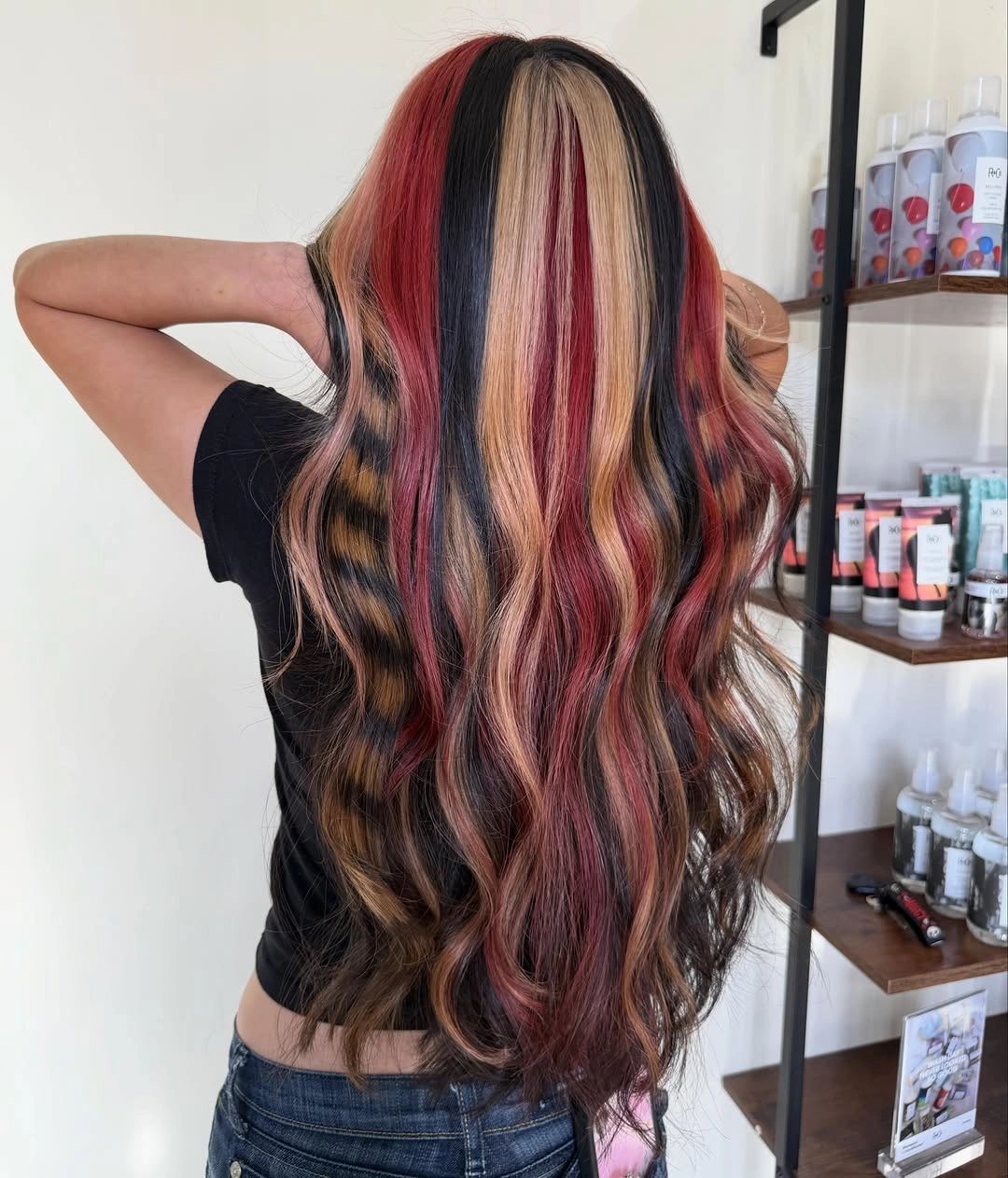 august hairstyles and color ideas 2026 Bold Ribbon Highlights With Rich Red Dimension