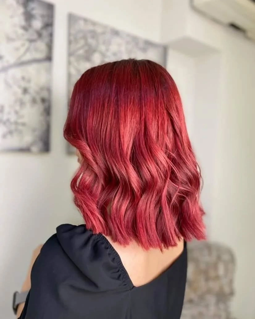 august hairstyles and color ideas 2026 Cherry Red Blunt Bob That Instantly Brightens the Season
