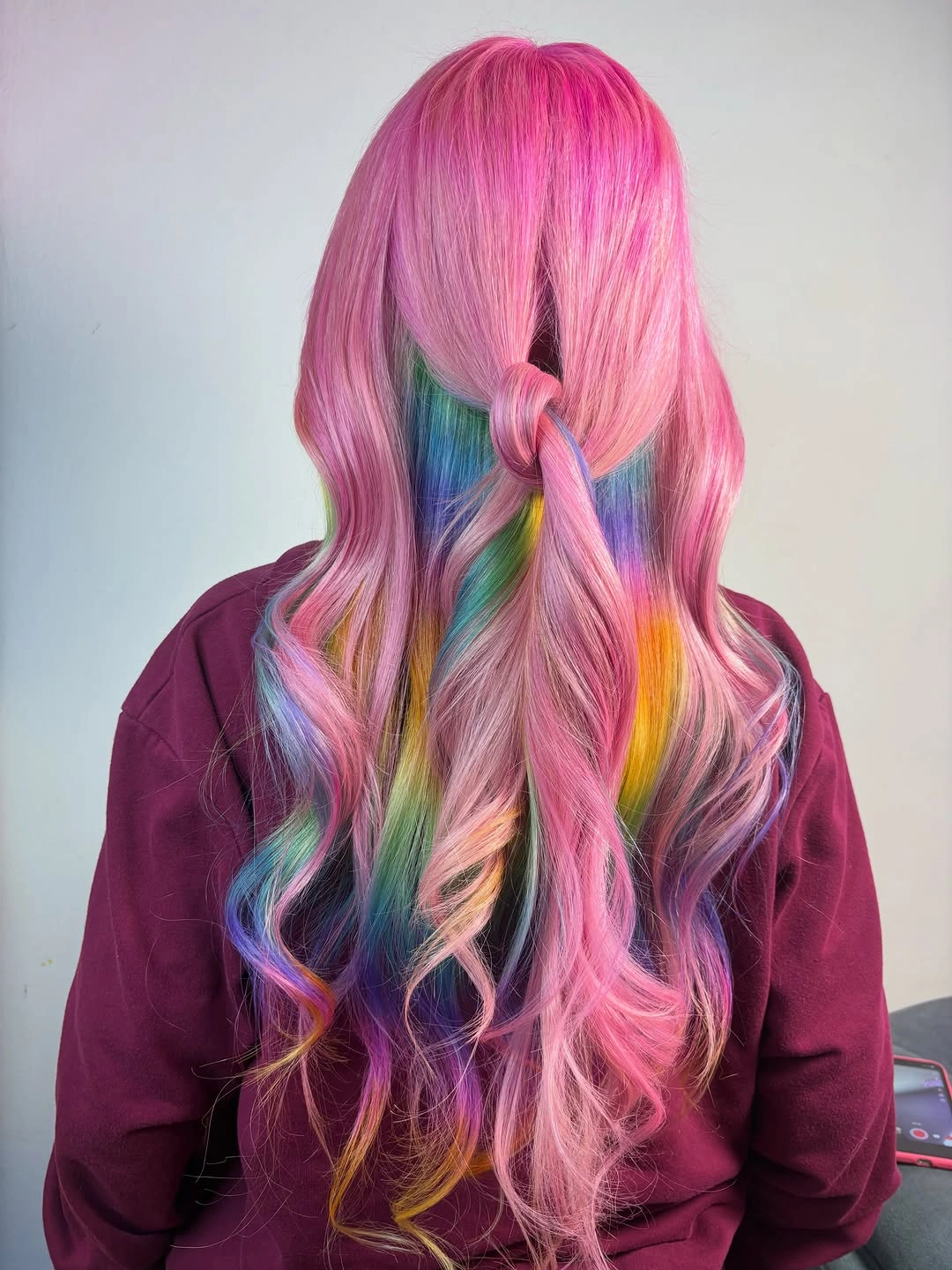 august hairstyles and color ideas 2026 Cotton Candy Pink Hair With Hidden Rainbow Panels