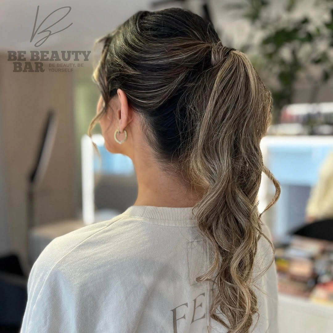 august hairstyles and color ideas 2026 Soft Ash Brunette Ponytail With Elegant Volume