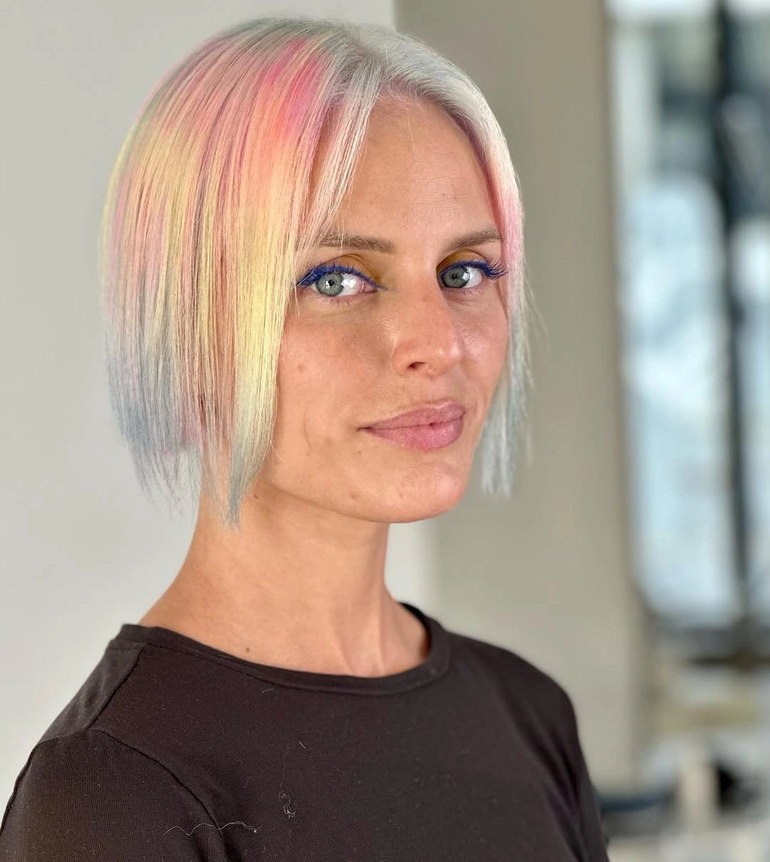 august hairstyles and color ideas 2026 Pastel Rainbow French Bob That Feels Surprisingly Elegant