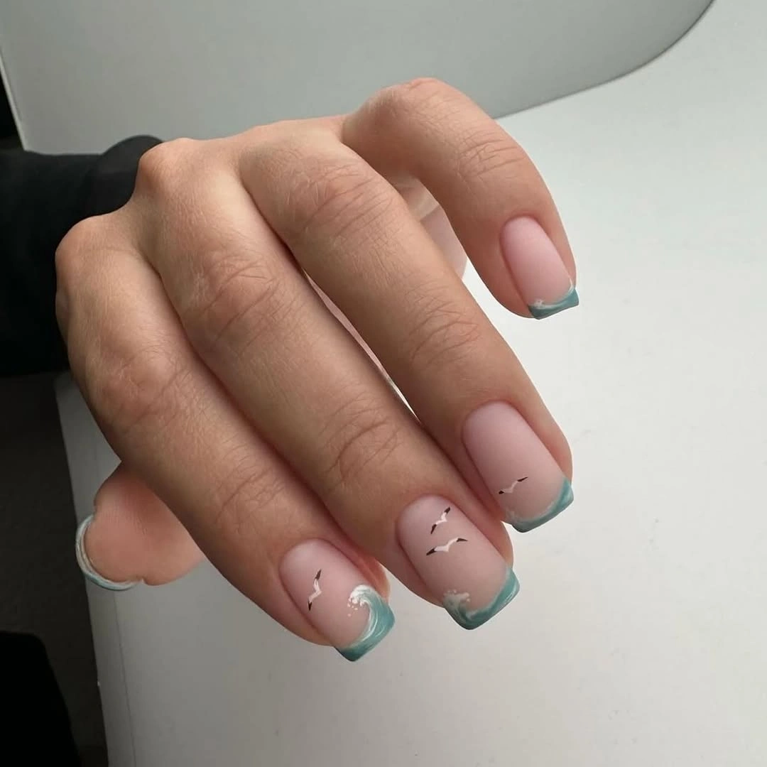 august nails color 2026 Ocean Wave French Tips Inspired by Coastal Mornings