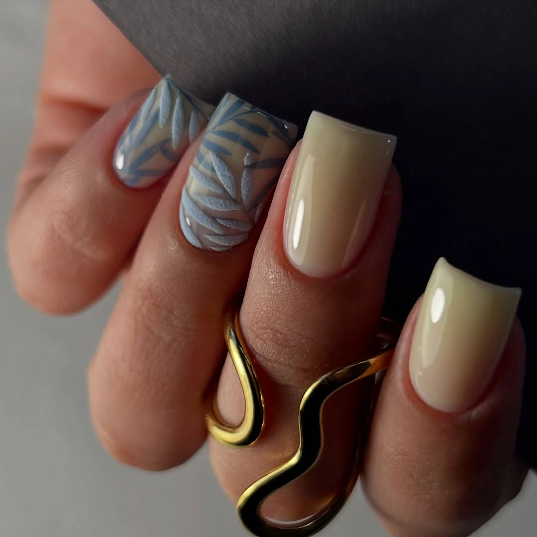 august nails color 2026 Muted Botanical Nails with Modern Neutral Tones