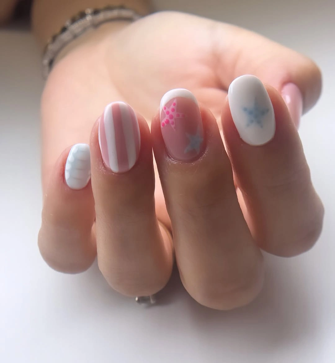 august nails color 2026 Soft Coastal Pastels with Delicate Starfish Accents
