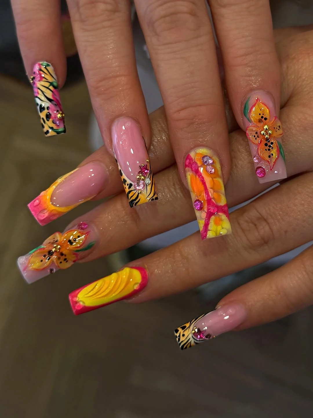 august nails color 2026 Bold Tropical Florals with Artistic Summer Energy