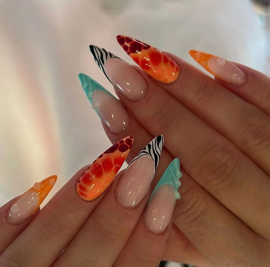 august nails color 2026 Sunset Safari Nails with Tropical Energy