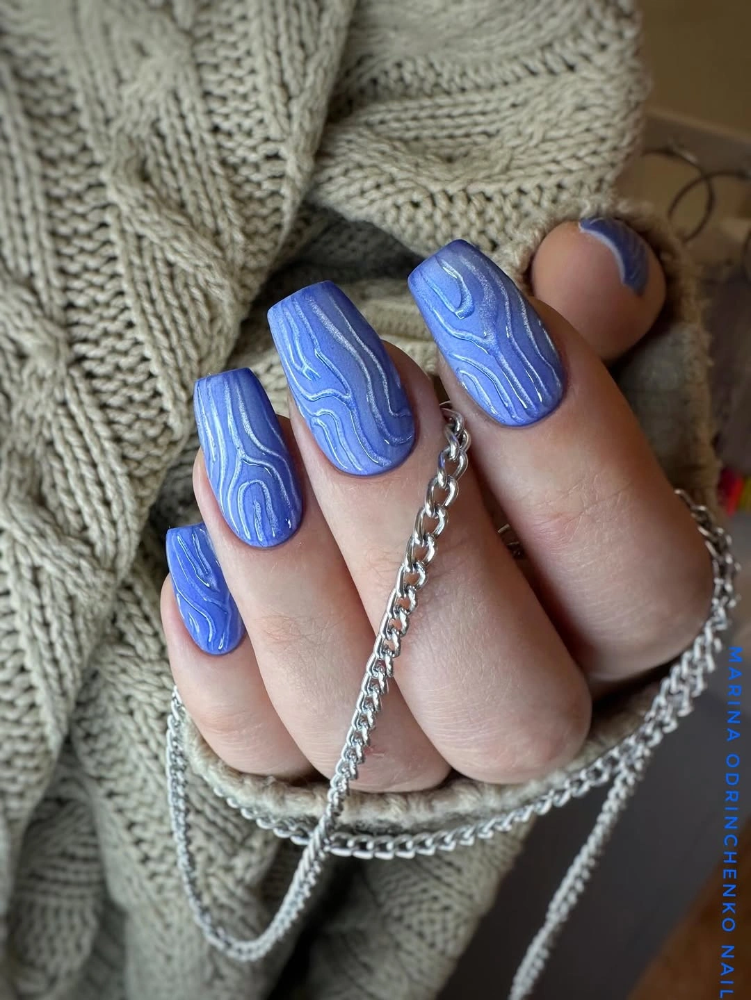 august nails ideas 2026 Periwinkle Waves With Modern Artistic Texture