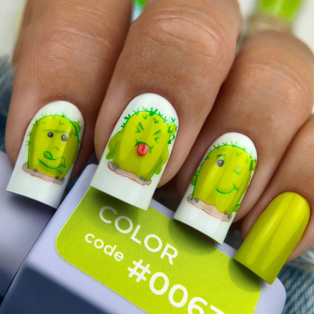 august nails ideas 2026 Playful Cactus Art for Bright August Days