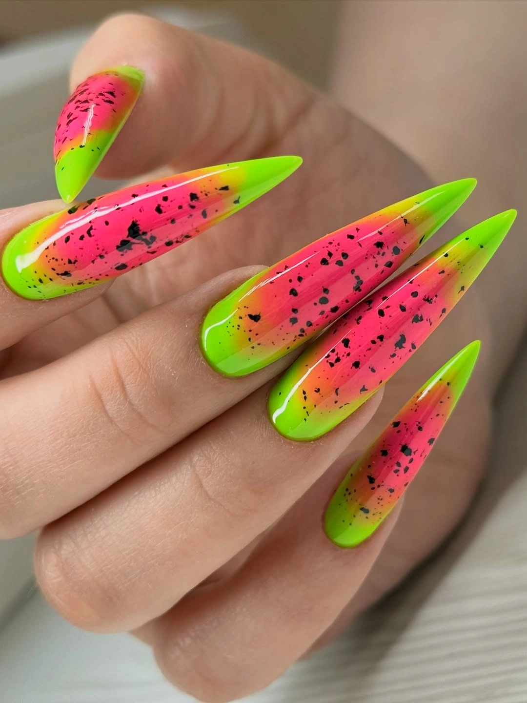 august nails ideas 2026 Neon Watermelon Nails That Celebrate Peak Summer