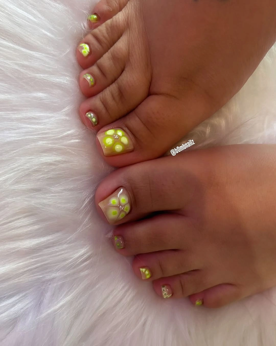 august pedicure nails ideas 2026 Lime Bubble Florals for a Fun August Finish