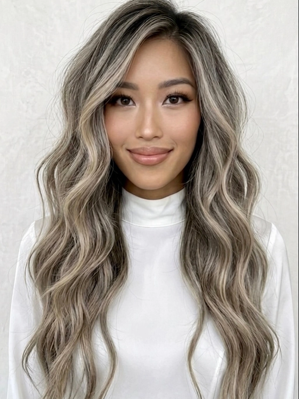 babylights hair ideas Cool Ash Waves with Effortless Dimension