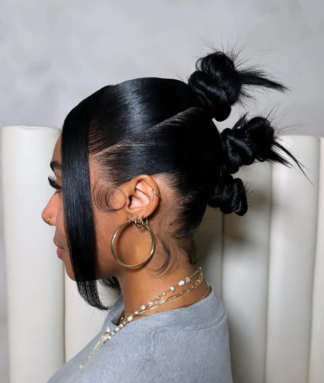 bantu knots hairstyles Modern Sleek Triple Bantu Knot Updo