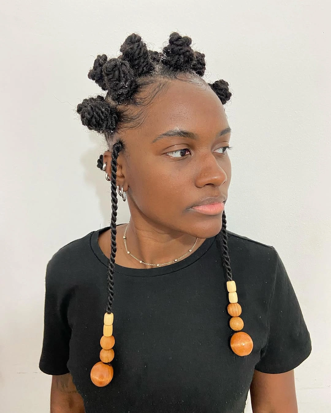 bantu knots hairstyles Minimalist Bantu Knots With Wooden Beaded Twists