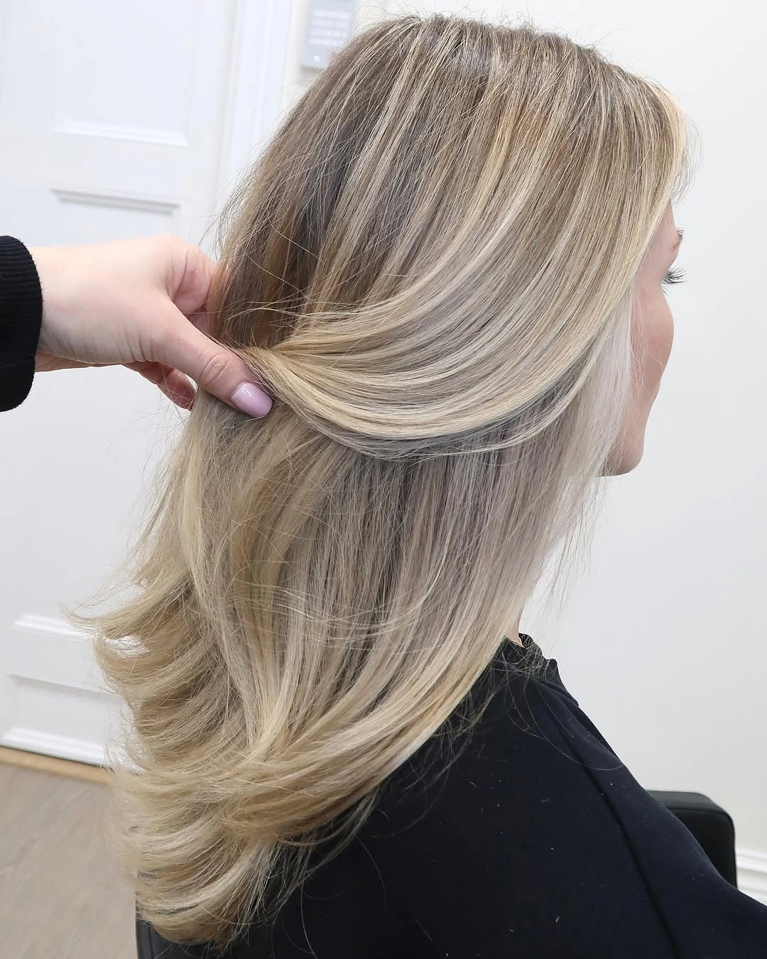 beige blond hair color Feathered Beige Blonde with Airy Layers