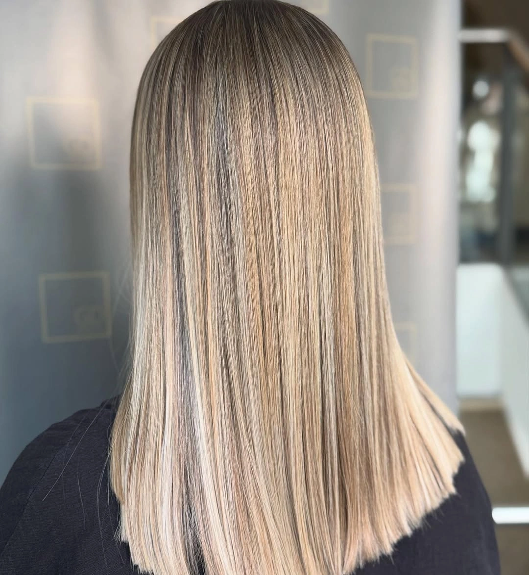 beige blond hair color Glass Beige Blonde with Sleek Precision Finish