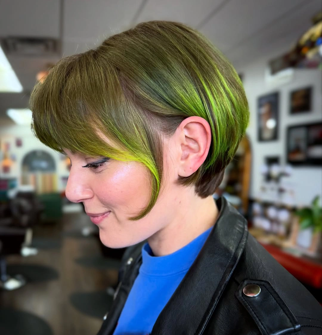 bixie haircut Glossy Green Accent Bixie That Feels Unexpectedly Fresh