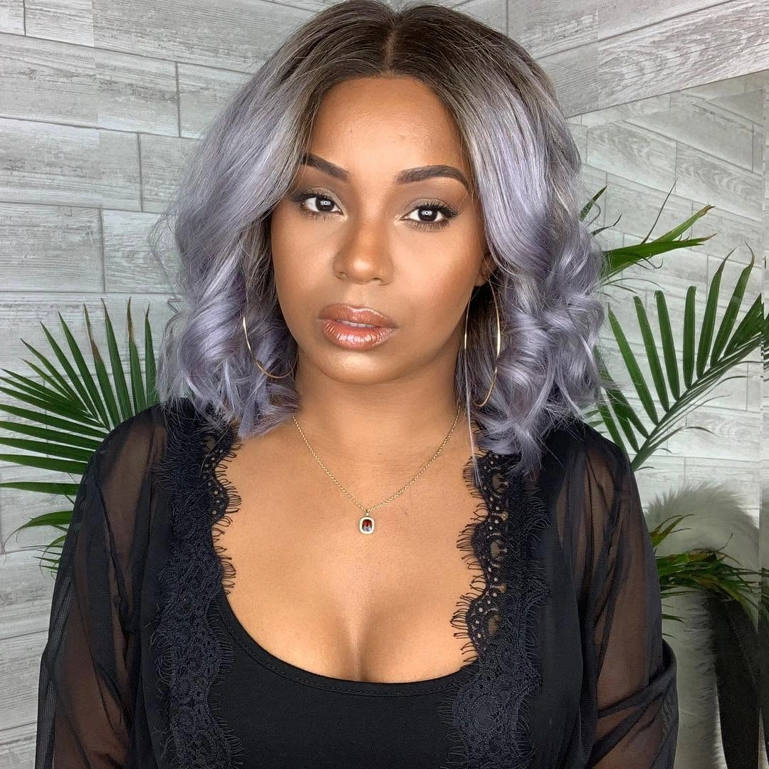 bob hairstyles for black women Silver Lavender Wavy Bob With Cool Dimension