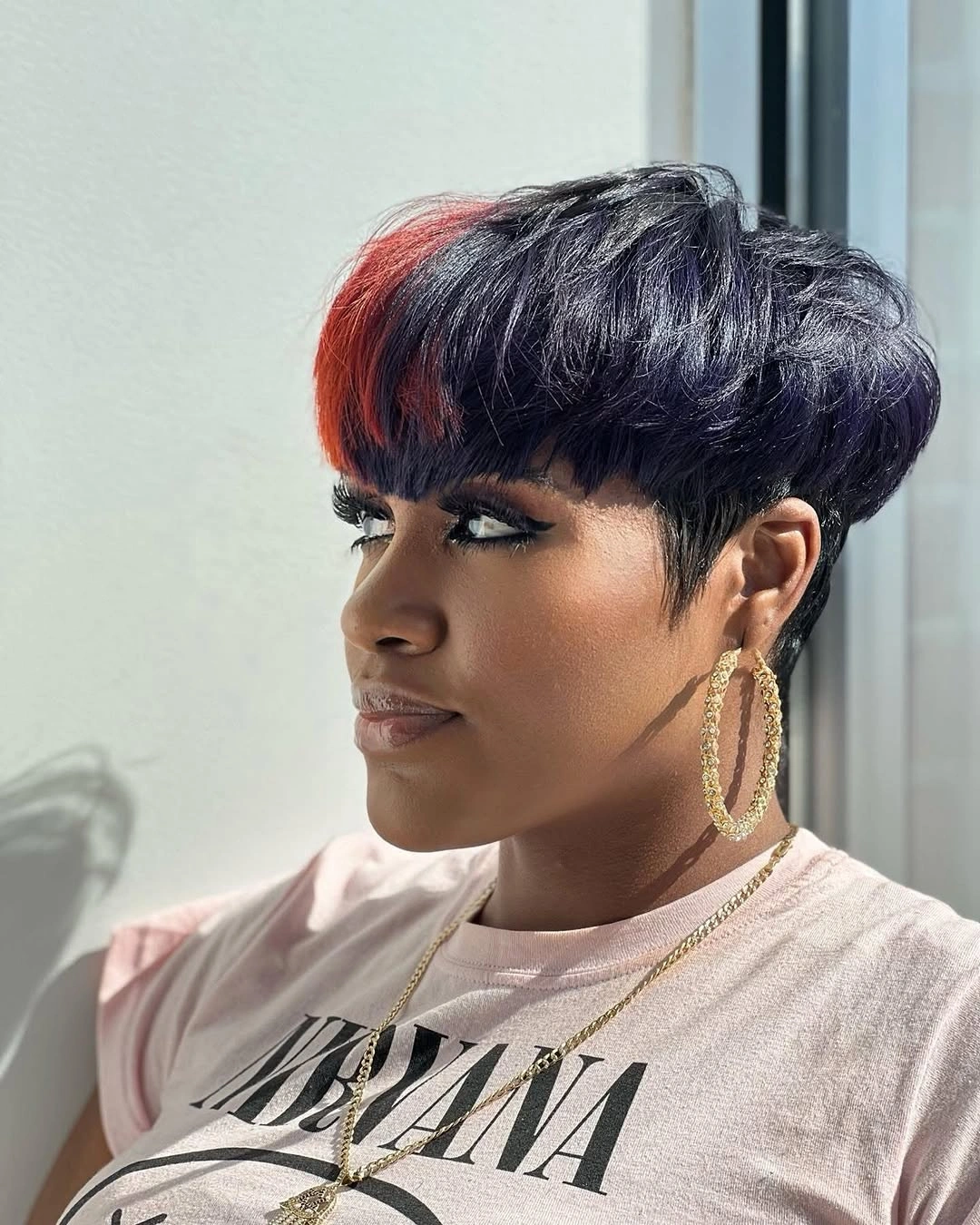bob hairstyles for black women Short Textured Bob With Red Fringe Accent