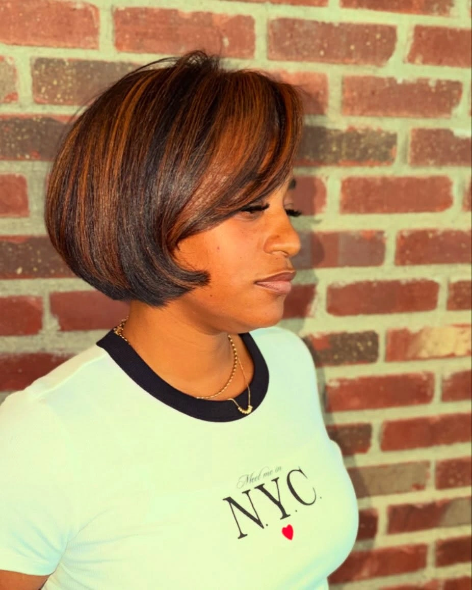 bob hairstyles for black women Rounded Copper Bob With Side-Swept Shape