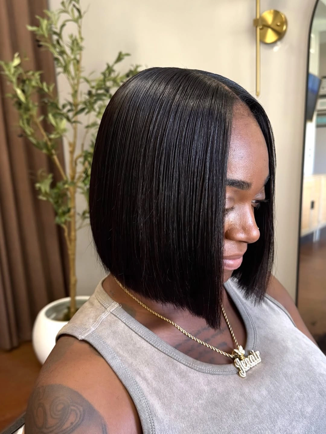 bob hairstyles for black women Sleek Angled Bob With Sharp Side Profile