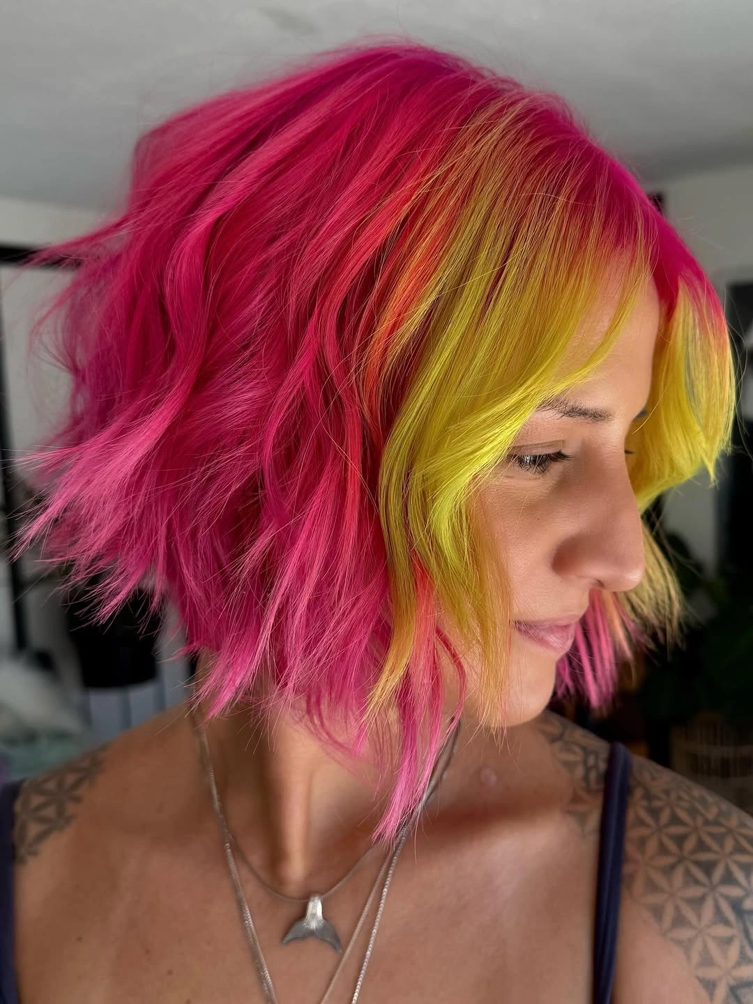 bobbed haircut for women Electric Color Blocking That Turns A Bob Into Art