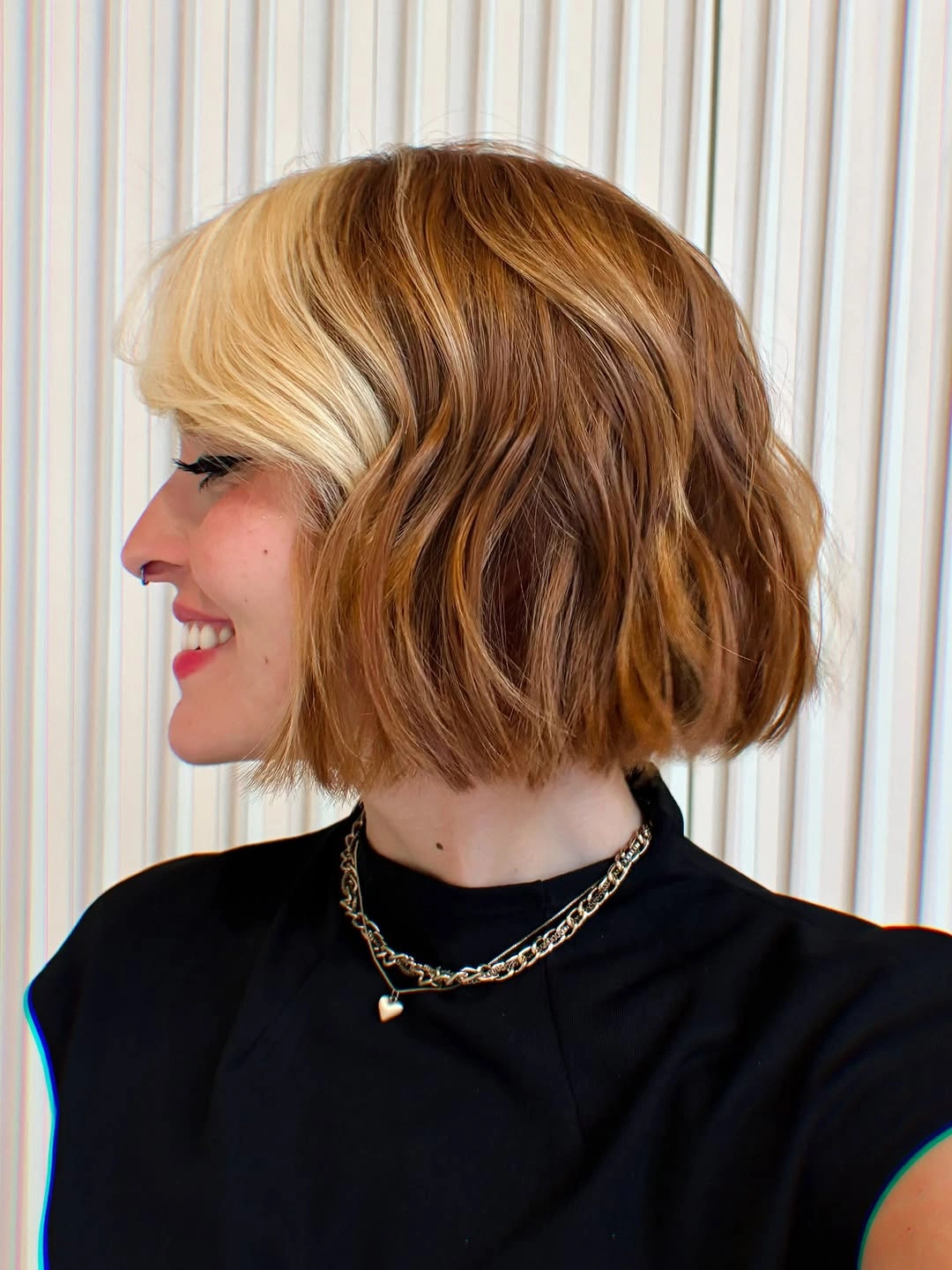 bobbed haircut for women Color-Blocked French Bob With Modern Curtain Fringe