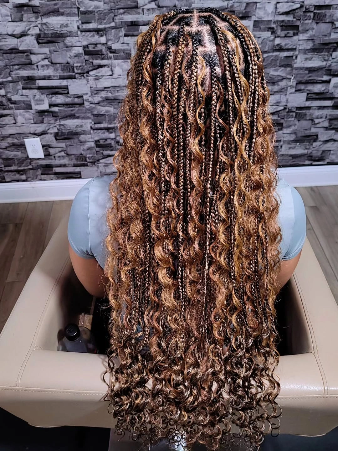 bora bora braids hairstyle Caramel Ribbon Braids with Defined Curly Length