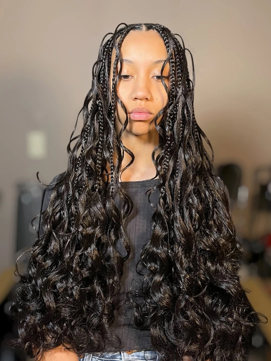 bora bora braids hairstyle Classic Espresso Waves with Soft Face-Framing Braids