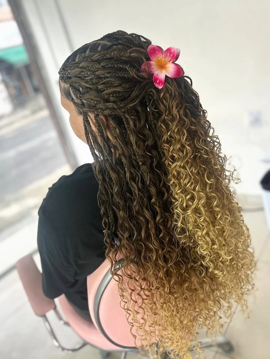 bora bora braids hairstyle Half-Up Curly Style with Tropical Energy