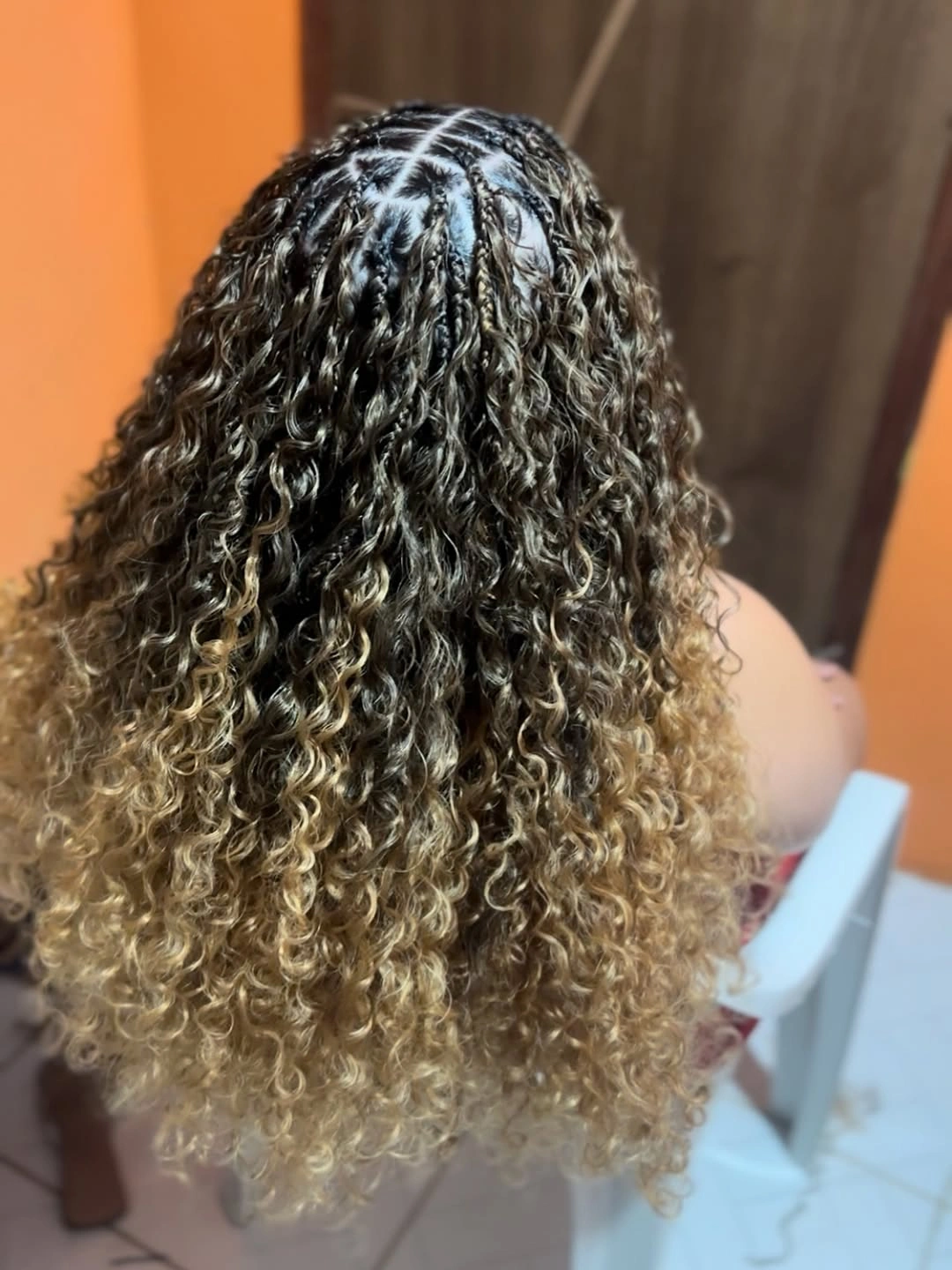 bora bora braids hairstyle Golden Ombre Texture with Defined Spiral Ends