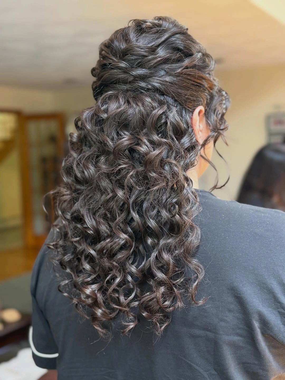 bridesmaid hairstyling Romantic Half-Up Curls with Cascading Volume