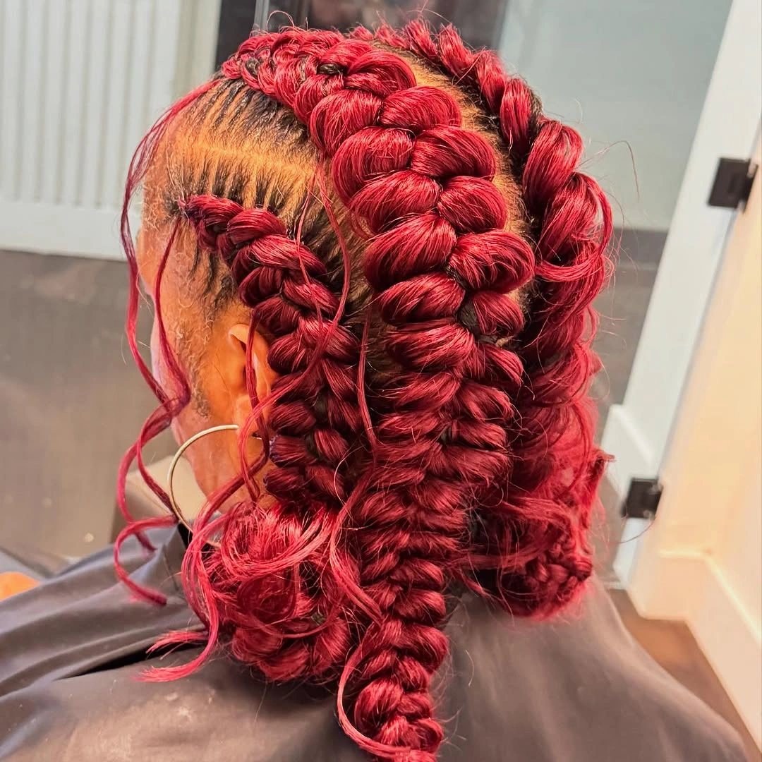 butterfly braids hairstyle Bold Cherry Red Butterfly Braids with Statement Volume