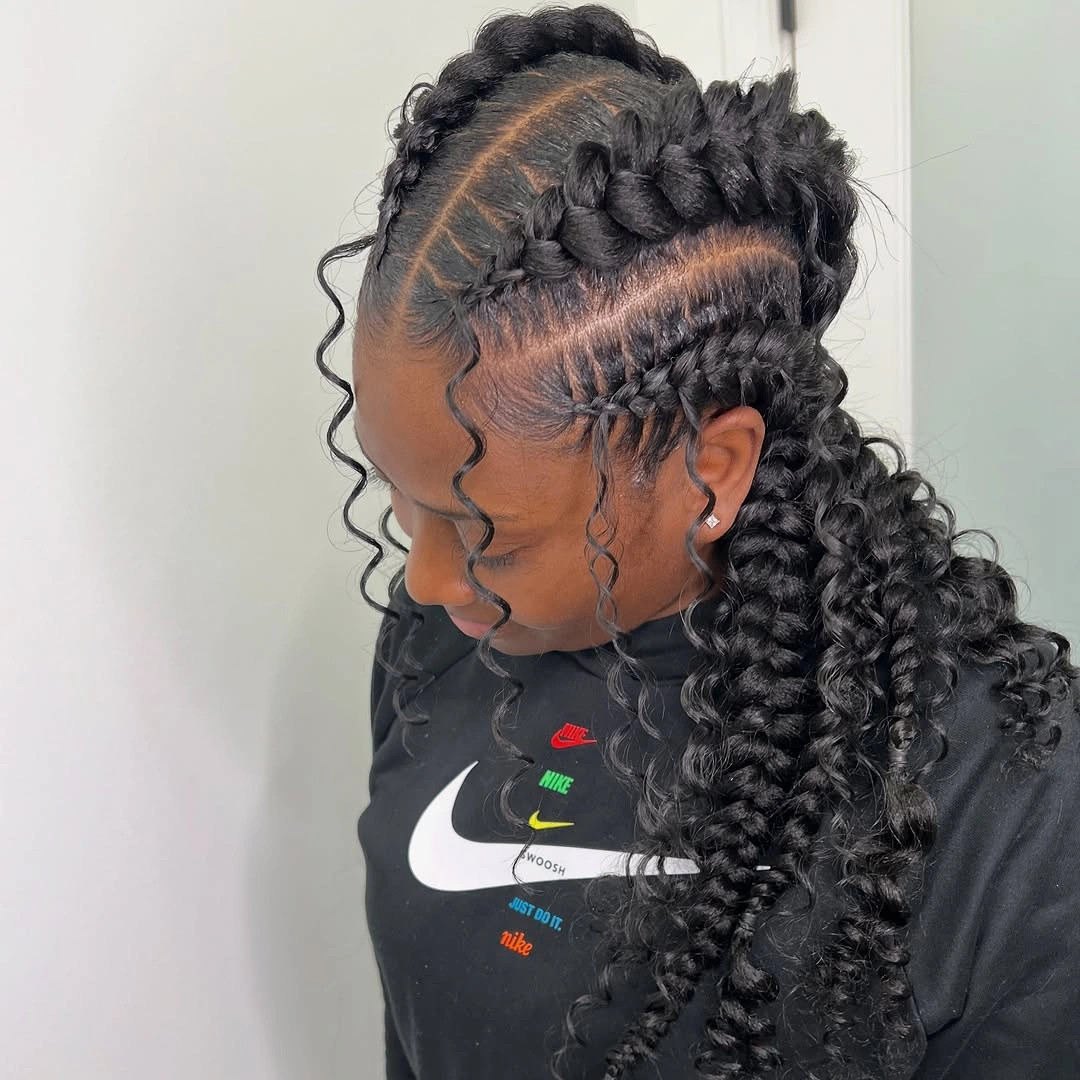butterfly braids hairstyle Voluminous Butterfly Braids with Defined Spiral Curls