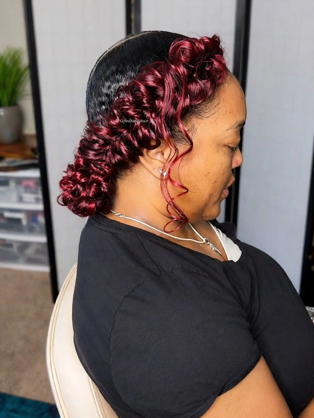 butterfly braids hairstyle Elegant Burgundy Butterfly Braids with a Low Curly Bun