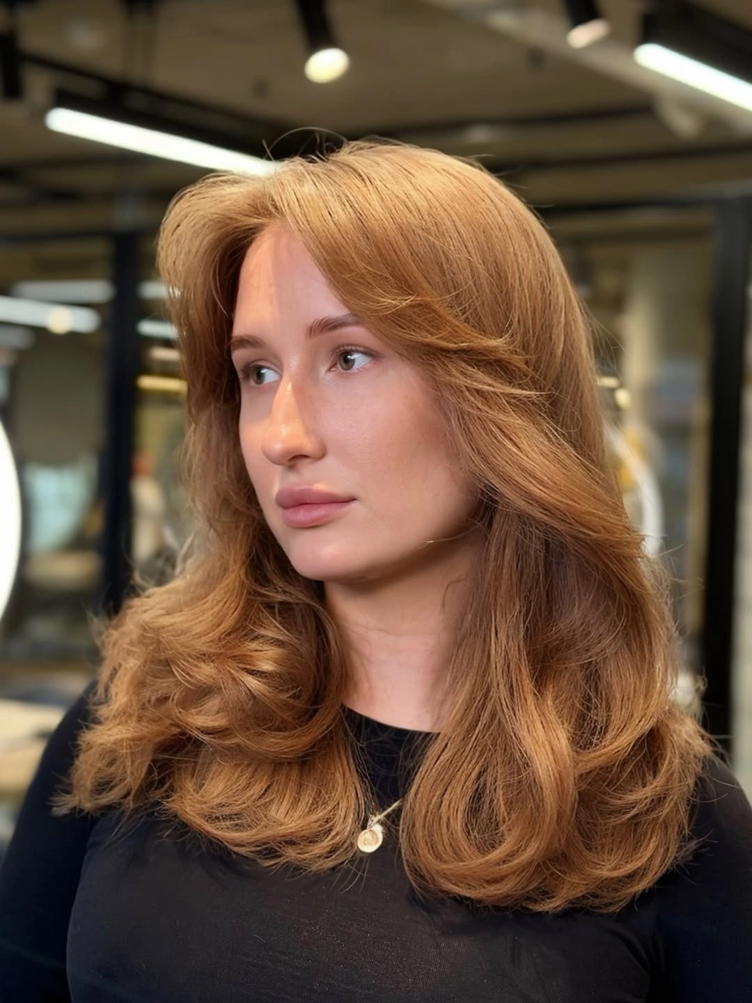 chestnut brown hair color Golden Chestnut Blowout With Flipped Layers