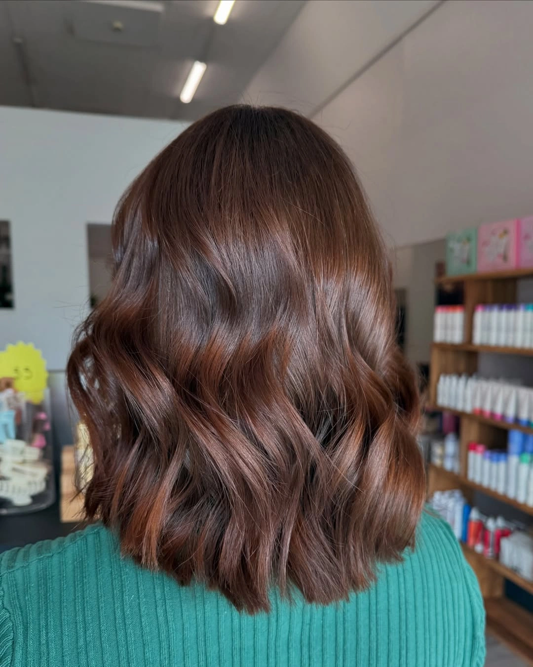 chestnut brown hair color Back View Wavy Chestnut Lob