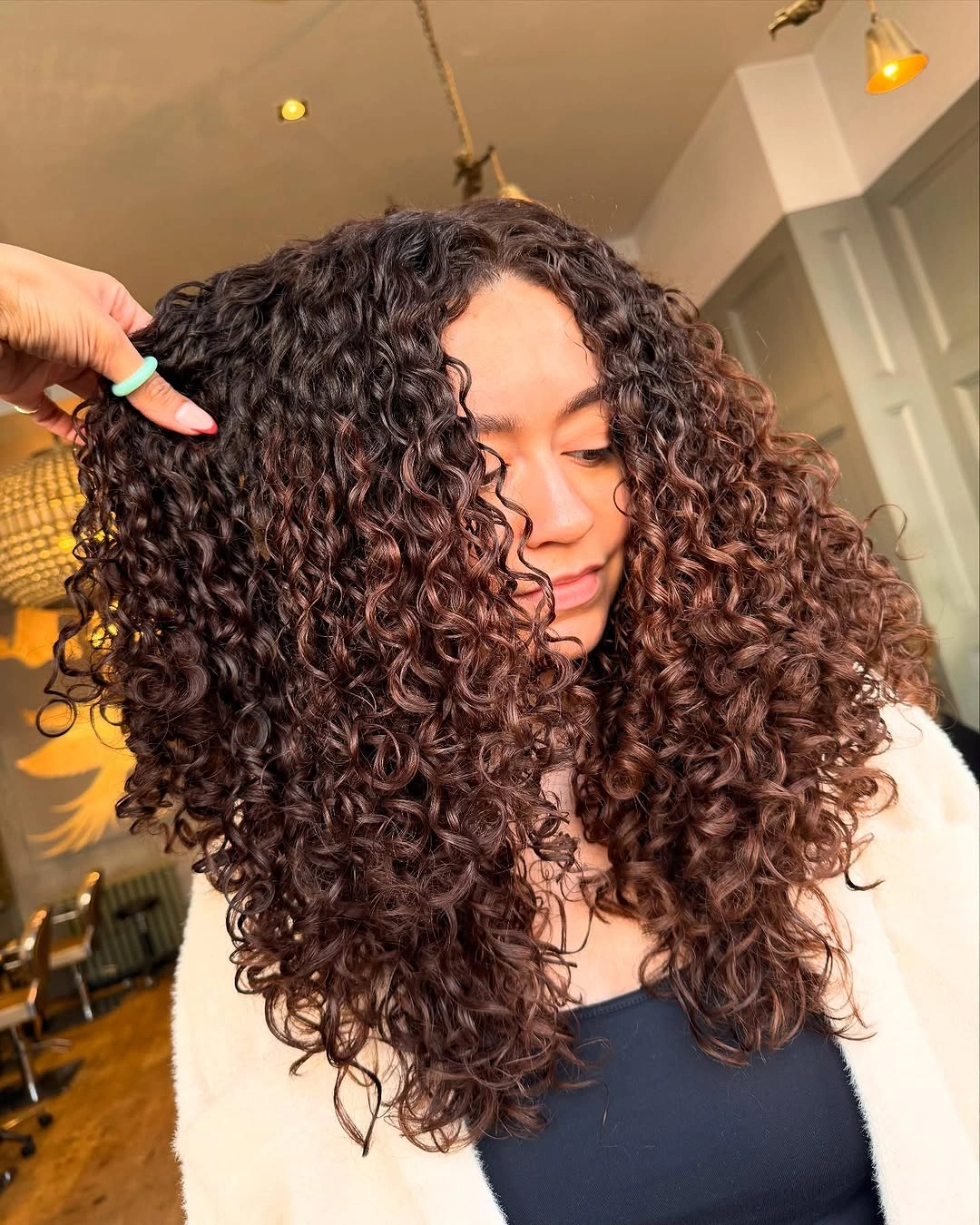 chestnut brown hair color Full Curly Chestnut Hair With Warm Definition