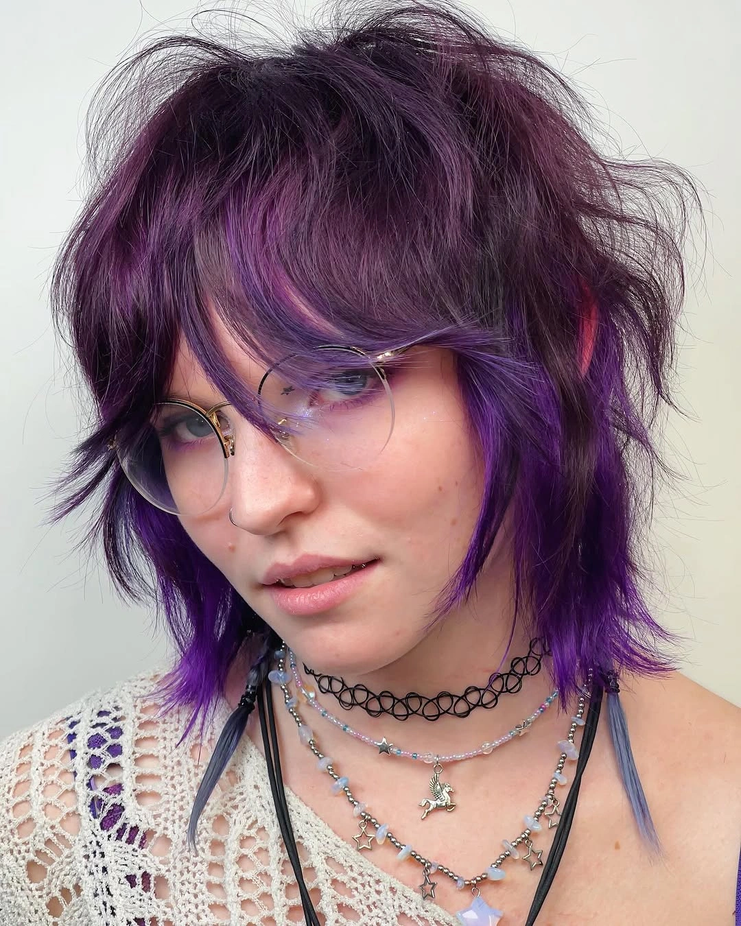 choppy medium layered hair Rich Violet Shag With Playful Face-Framing Layers