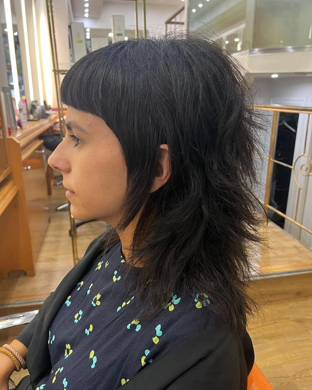 choppy medium layered hair Classic Midnight Shag With Crisp Micro Bangs