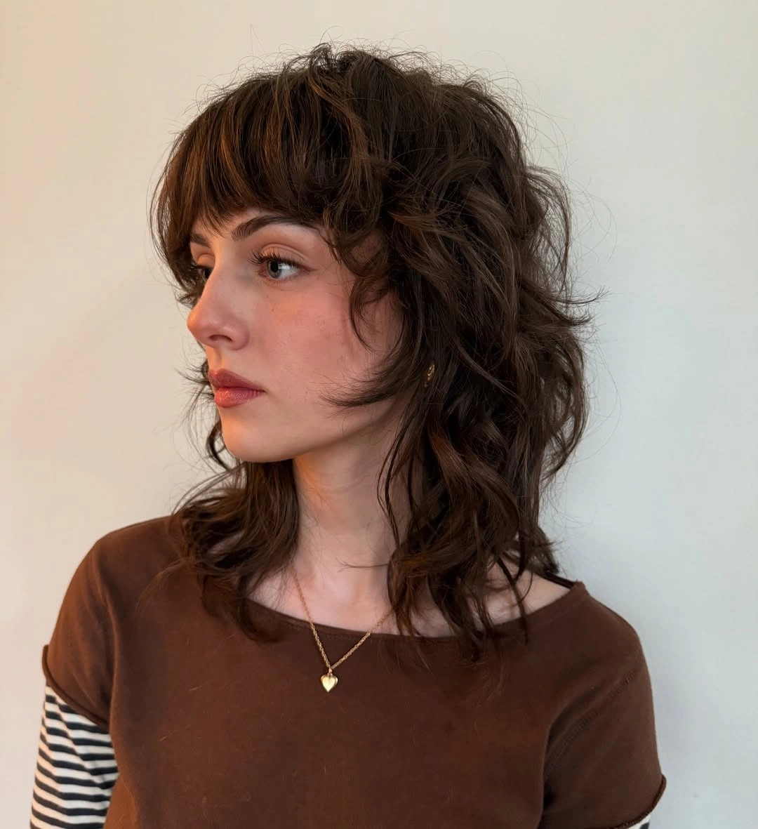 choppy medium layered hair Soft Chocolate Shag With Romantic Movement